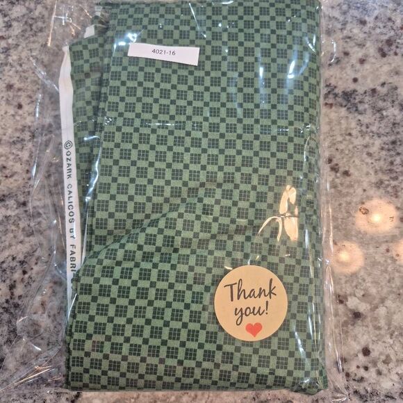 Fabric, Green Cotton Checked Calico, 2 yds x 45" ozark calicos - Picture 6 of 7